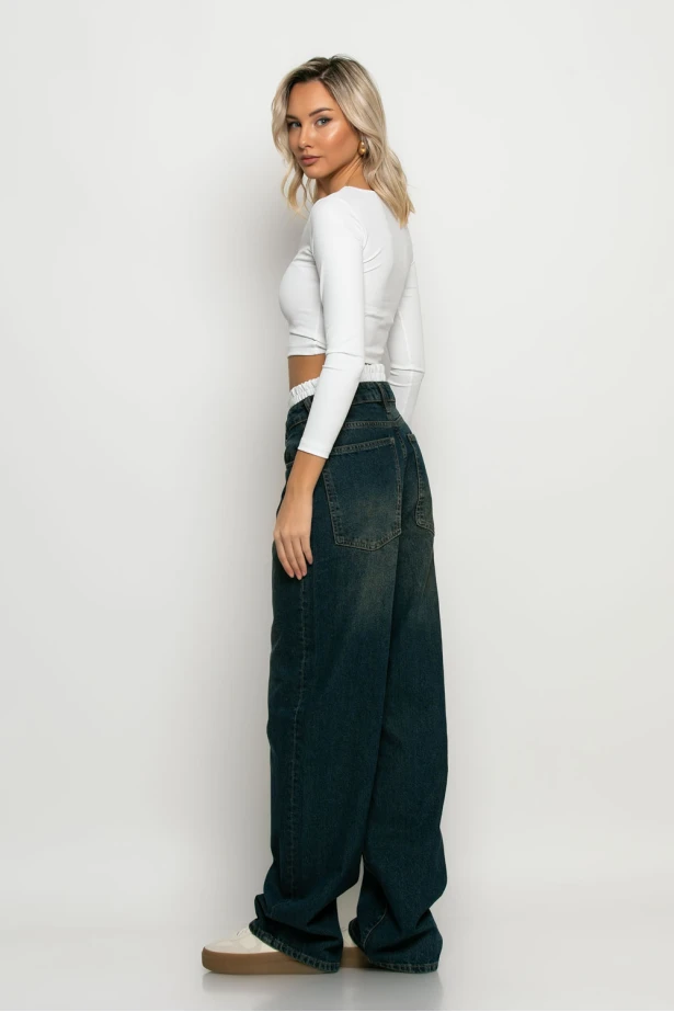 Wide leg baggy boxer jean μπλε σκούρο Wide leg baggy boxer jean μπλε σκούρο