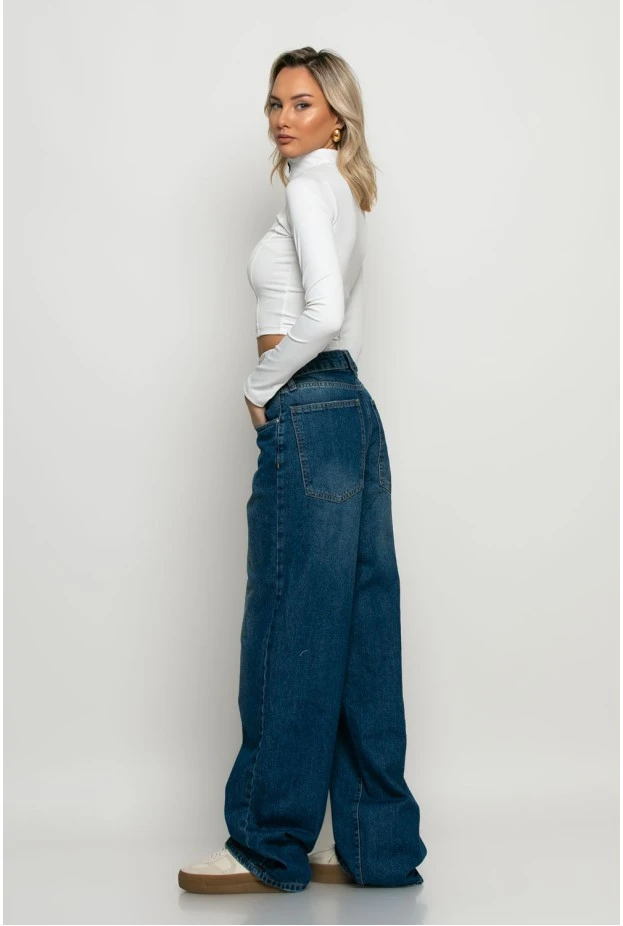 Wide leg baggy boxer jean μπλε