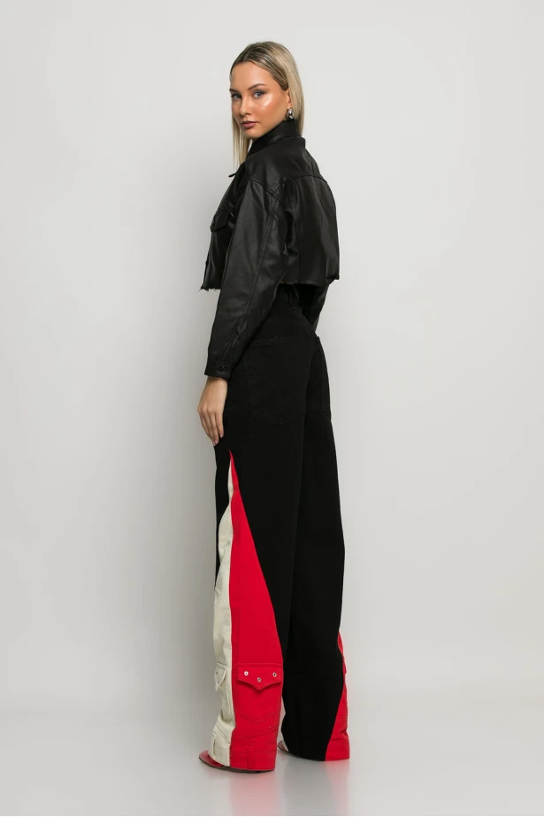 Jean wide leg με mix χρωμάτων μαύρο Jean wide leg με mix χρωμάτων μαύρο