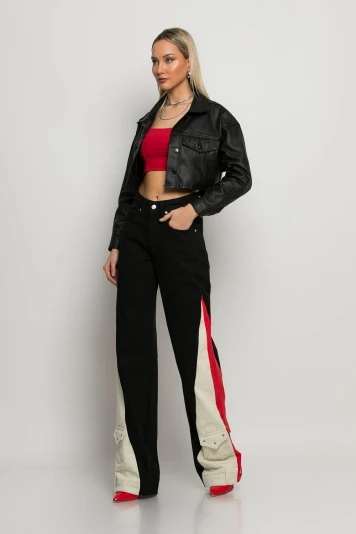 Jean wide leg με mix χρωμάτων μαύρο