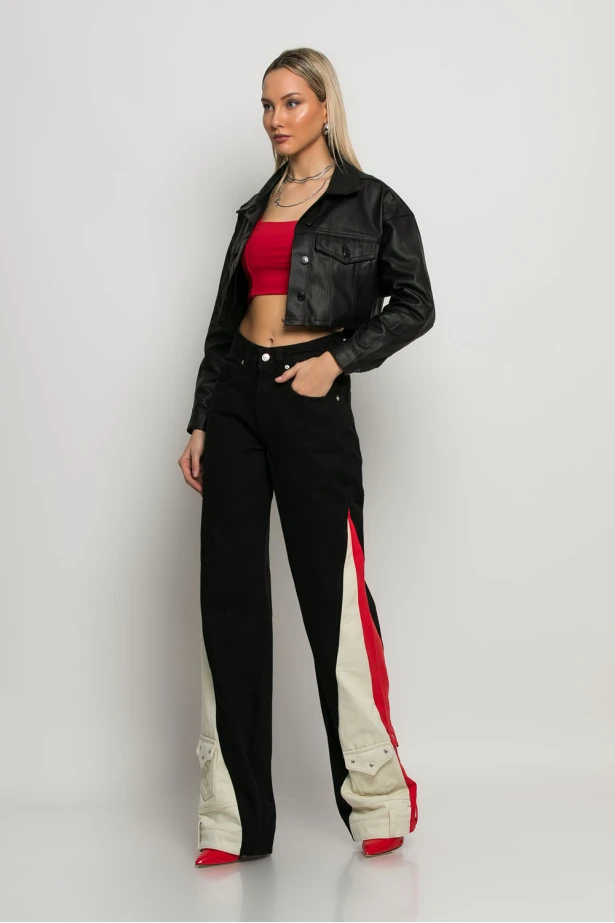 Jean wide leg με mix χρωμάτων μαύρο Jean wide leg με mix χρωμάτων μαύρο