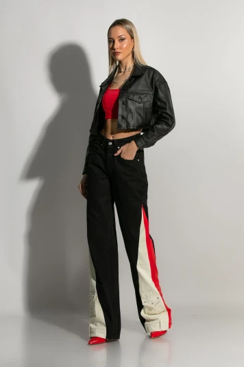 Jean wide leg με mix χρωμάτων μαύρο