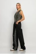 Jean wide leg με λεπτομέρεια λεοπάρ μαύρο Jean wide leg με λεπτομέρεια λεοπάρ μαύρο