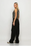 Jean wide leg με λεπτομέρεια λεοπάρ μαύρο Jean wide leg με λεπτομέρεια λεοπάρ μαύρο