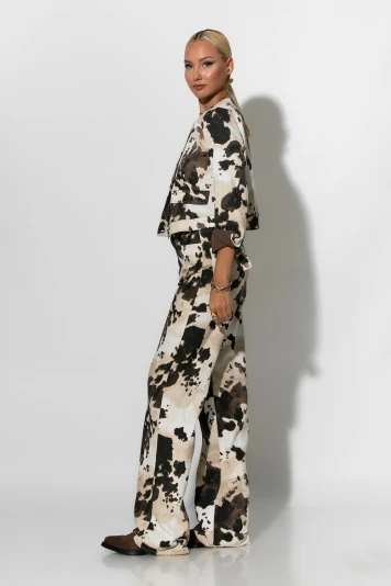 Jean wide leg cow print μπεζ