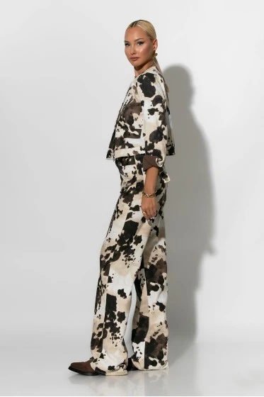 Jean wide leg cow print μπεζ