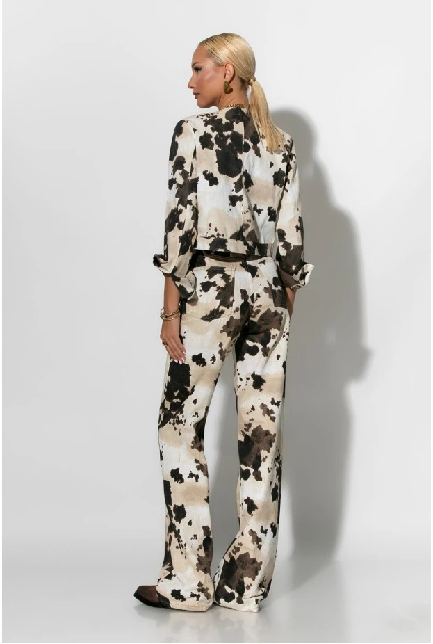 Jean wide leg cow print μπεζ