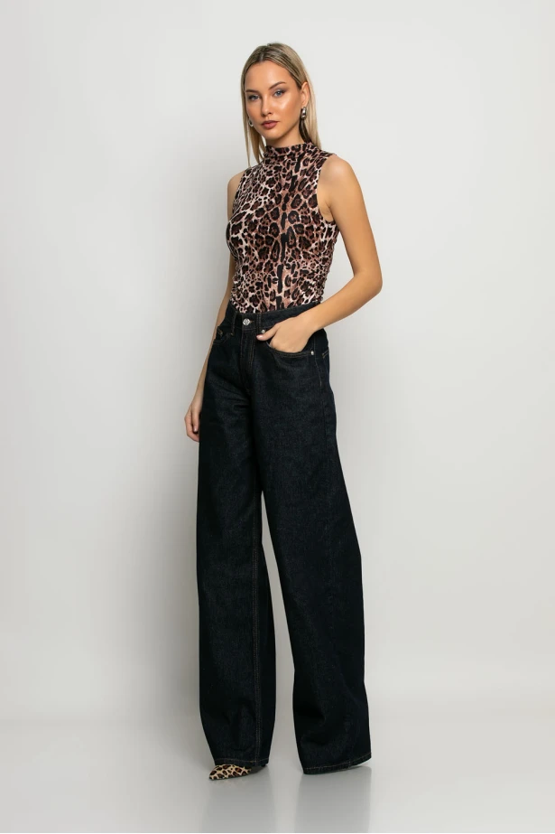 Wide leg jean με μεγάλες τσέπες μπλε ντενιμ Wide leg jean με μεγάλες τσέπες μπλε ντενιμ