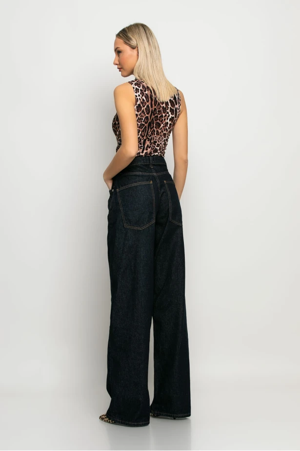 Wide leg jean με μεγάλες τσέπες μπλε ντενιμ Wide leg jean με μεγάλες τσέπες μπλε ντενιμ