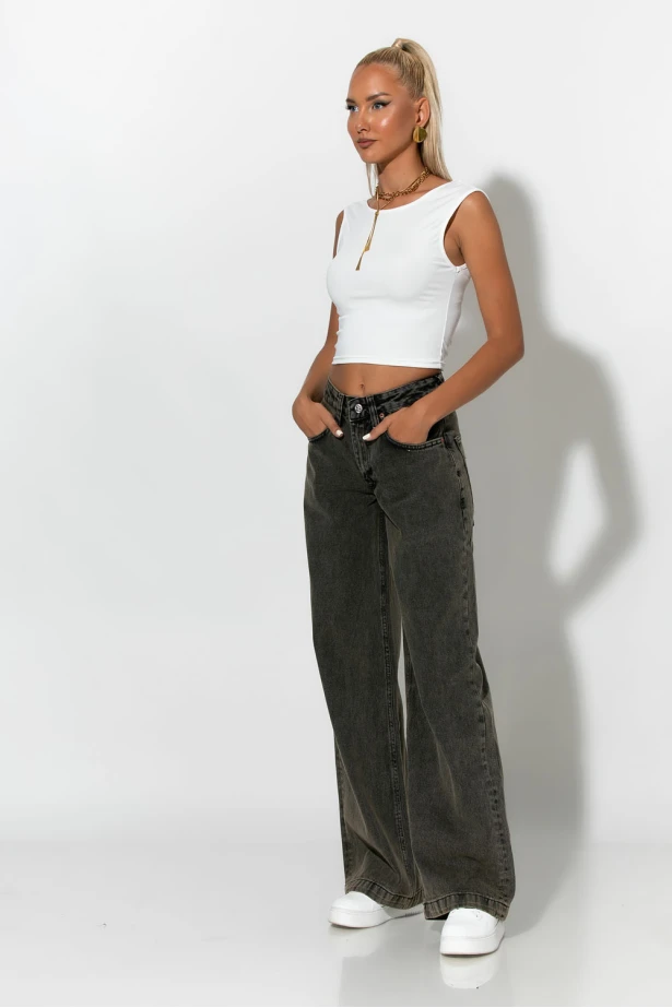Jean loose fit με μεγάλες τσέπες ανθρακί