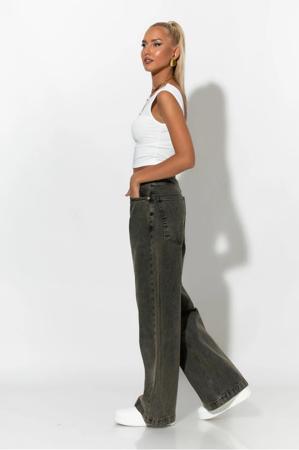 Jean loose fit με μεγάλες τσέπες ανθρακί