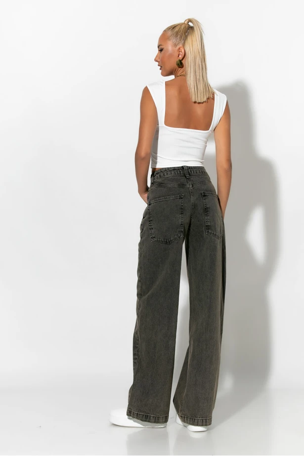 Jean loose fit με μεγάλες τσέπες ανθρακί