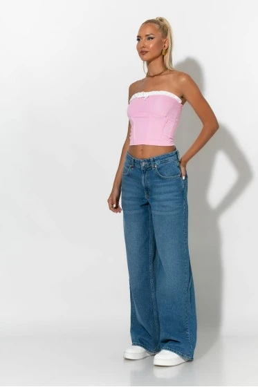 jean wide leg loose fit μπλε