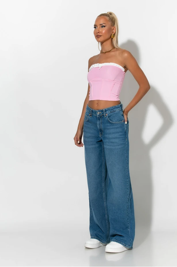 jean wide leg loose fit μπλε 