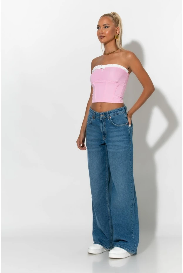 jean wide leg loose fit μπλε