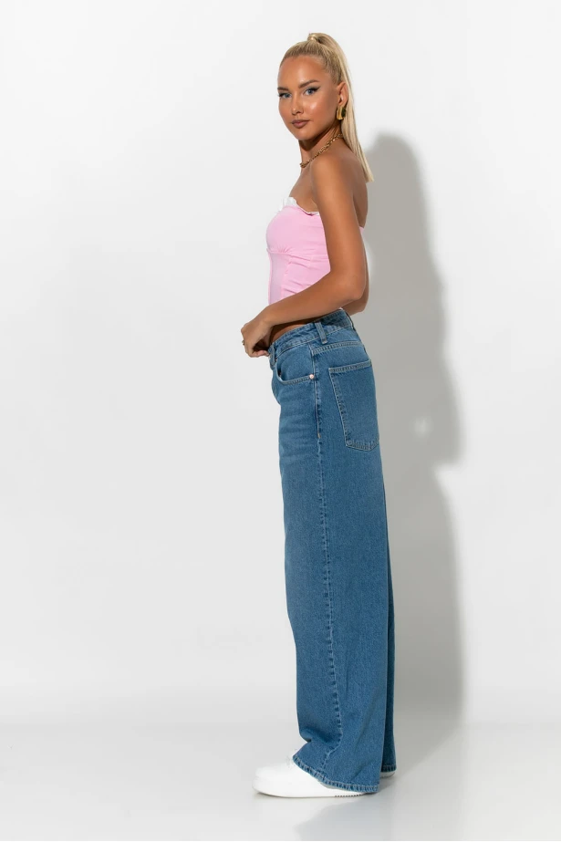jean wide leg loose fit μπλε 