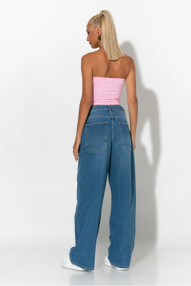 jean wide leg loose fit μπλε 