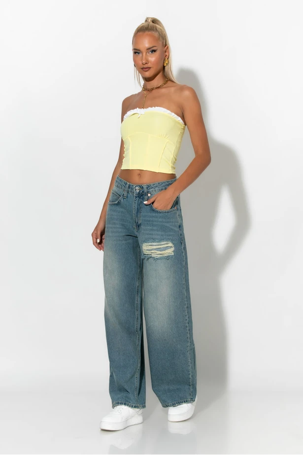 jean loose fit με φθορά μπλε 
