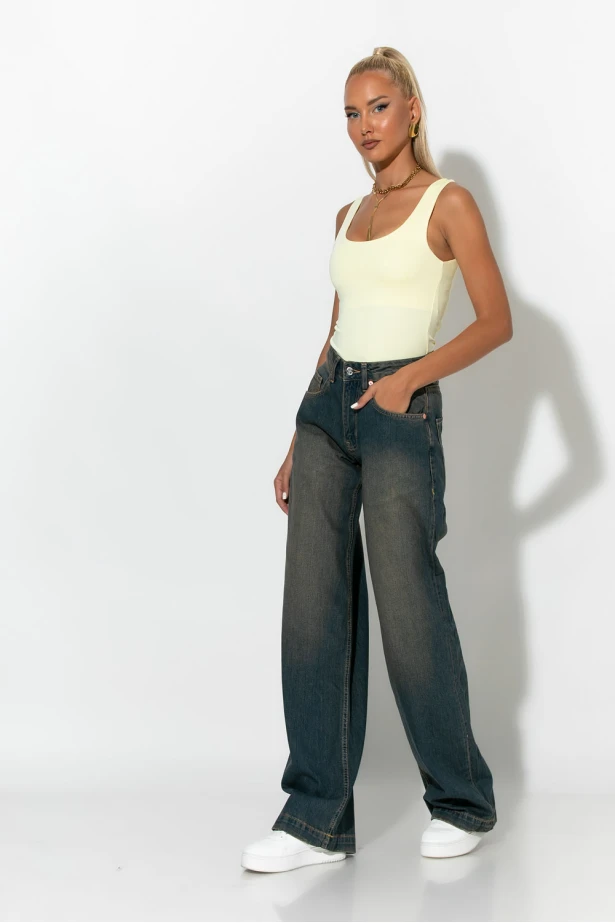 Jean loose fit με ξέβαμα μπλε 