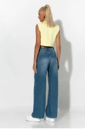 jean wide leg με ασύμμετρο κούμπωμα μπλε σκούρο