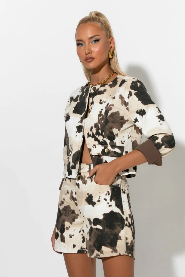Jean σορτς cow print μπεζ