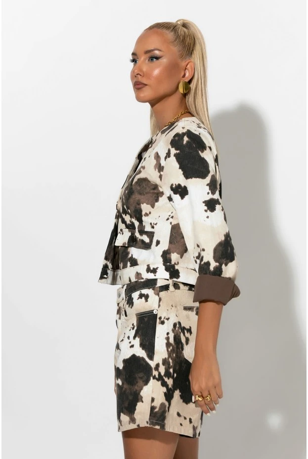Jean σορτς cow print μπεζ