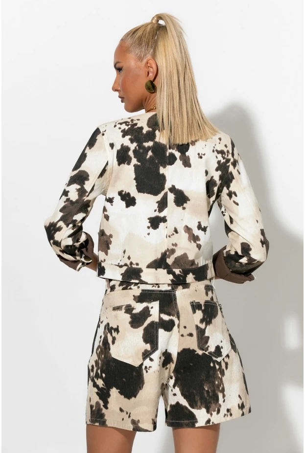 Jean σορτς cow print μπεζ