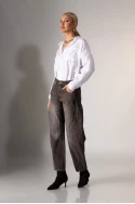 Jean baggy barrel με ραφές καφέ