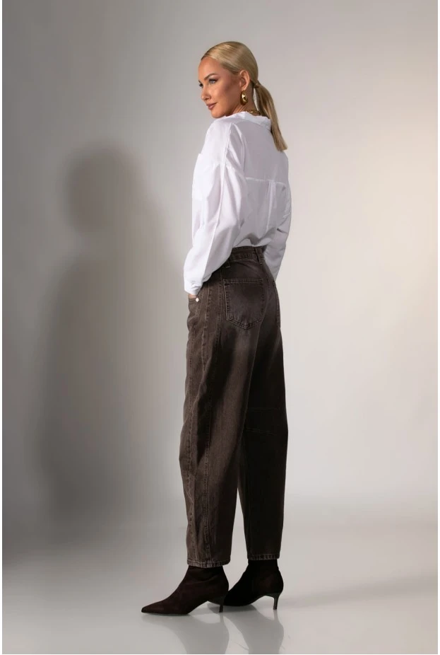 Jean baggy barrel με ραφές καφέ