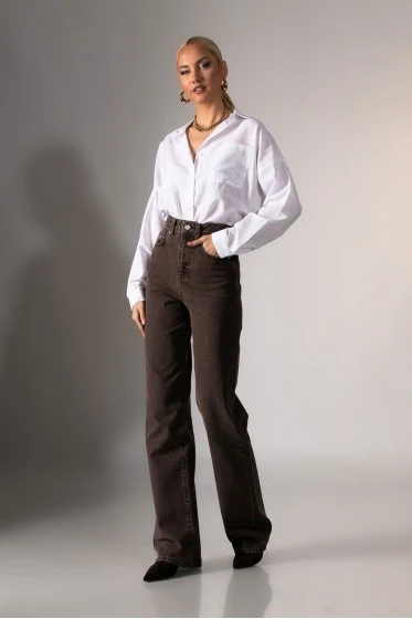 Jean wide leg παντελόνι καφέ
