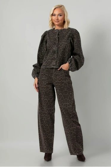 Jean balloon fit leopard print καφέ