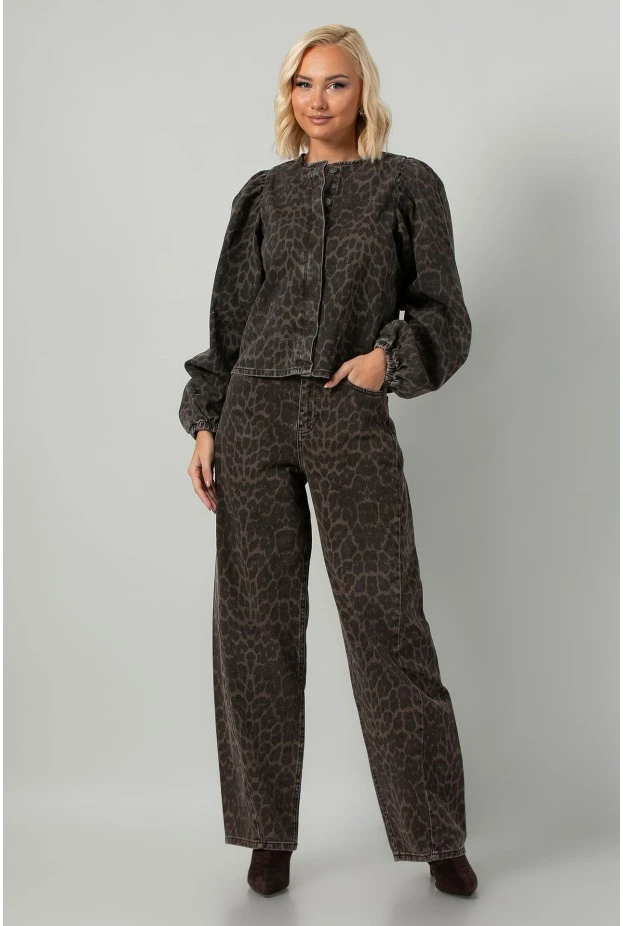 Jean balloon fit leopard print καφέ