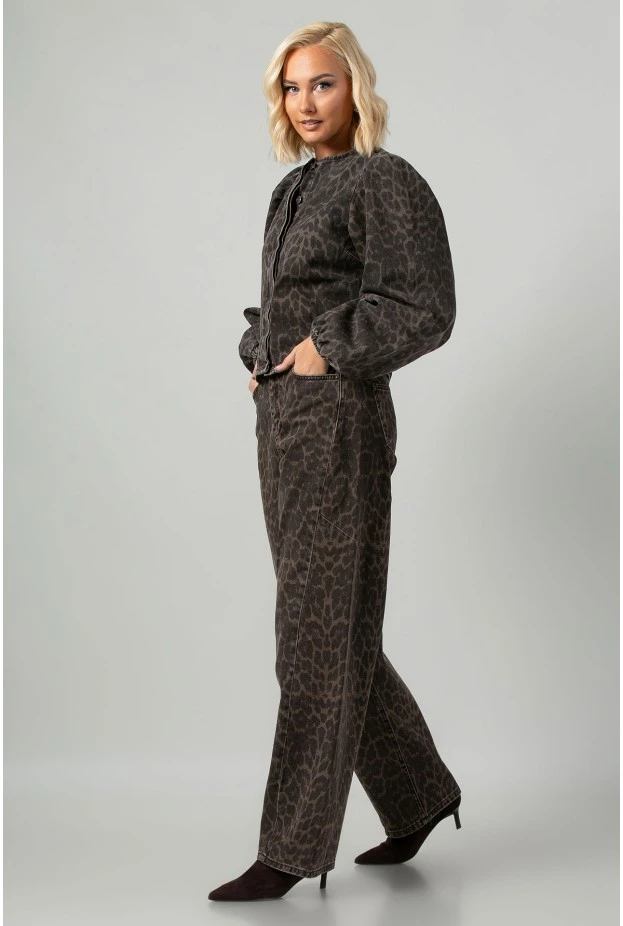 Jean balloon fit leopard print καφέ