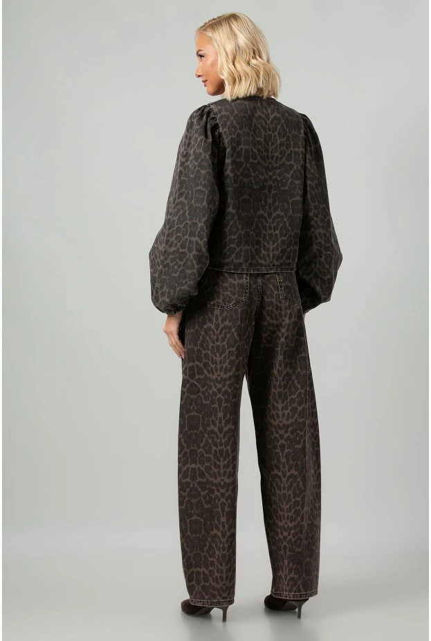 Jean balloon fit leopard print καφέ