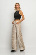 Jean wide leg snake print μπεζ Jean wide leg snake print μπεζ