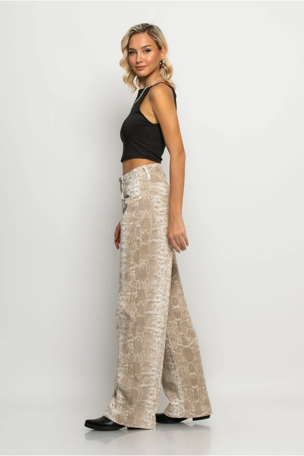 Jean wide leg snake print μπεζ Jean wide leg snake print μπεζ