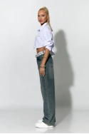 Jean wide leg με ζώνη απο δαντέλα μπλε σκούρο