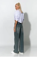 Jean wide leg με ζώνη απο δαντέλα μπλε σκούρο