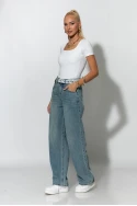 Jean wide leg με ζώνη απο δαντέλα μπλε ανοιχτό