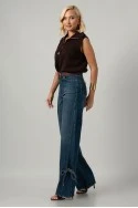 Jean straight leg με δέσιμο στο κάτω μέρος μπλε
