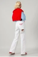 Jean straight leg με φθορές και patch hands off λευκό