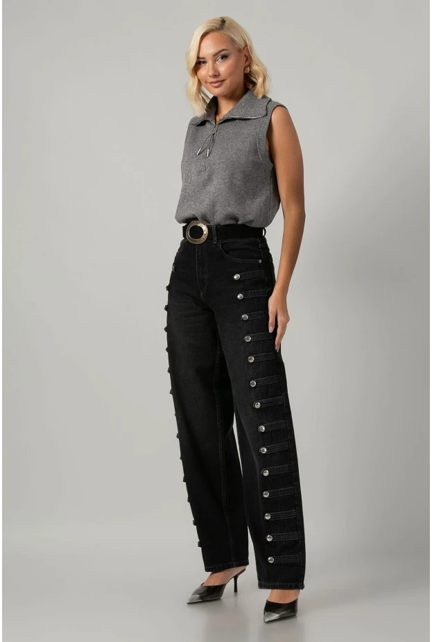 Jean straight leg military μαύρο