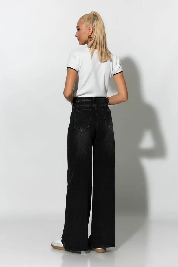 Jean wide leg με στρας μαύρο Jean wide leg με στρας μαύρο