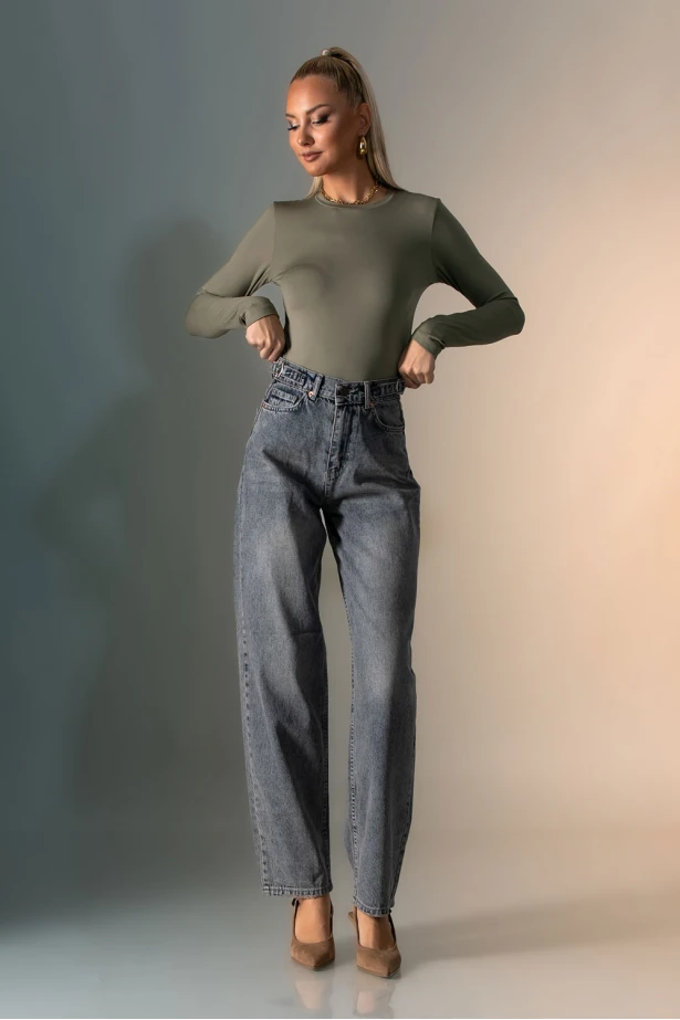 Jean boyfriend παντελόνι με ξέβαμα μπλε