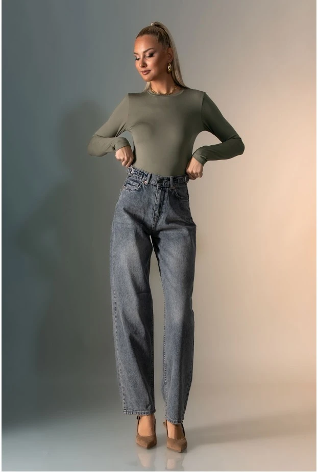 Jean boyfriend παντελόνι με ξέβαμα μπλε