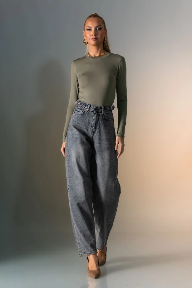 Jean boyfriend παντελόνι με ξέβαμα μπλε