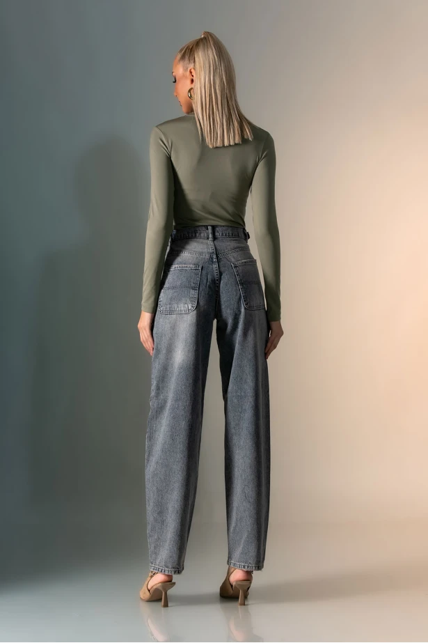 Jean boyfriend παντελόνι με ξέβαμα μπλε