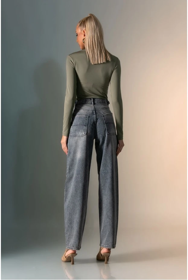 Jean boyfriend παντελόνι με ξέβαμα μπλε