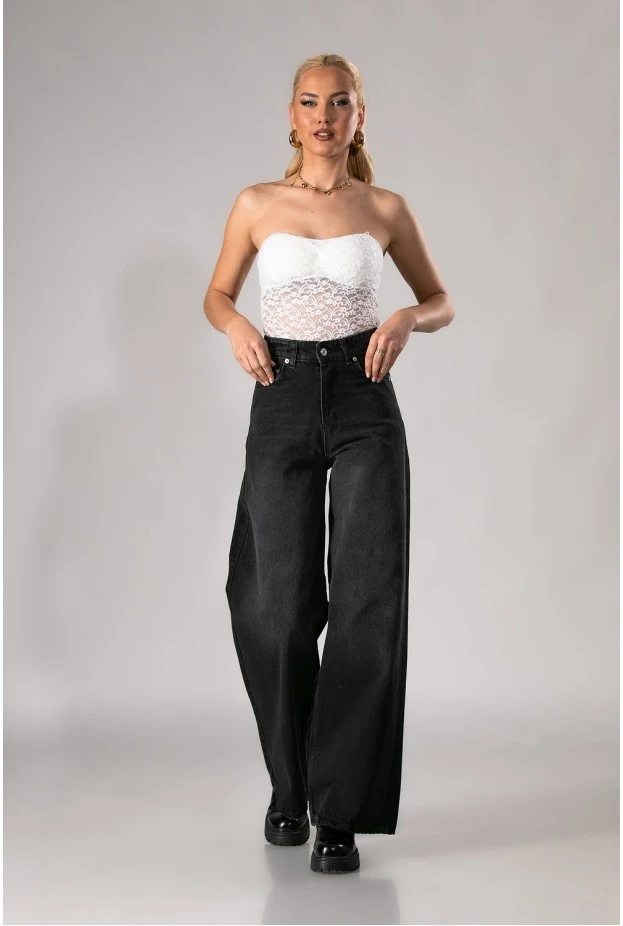 Jean loose fit wide leg ανθρακί