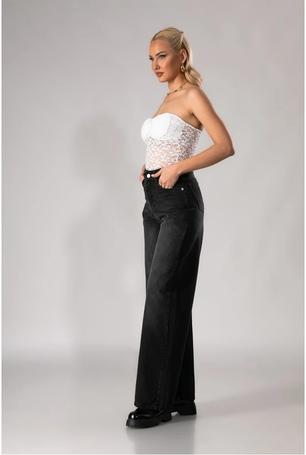 Jean loose fit wide leg ανθρακί